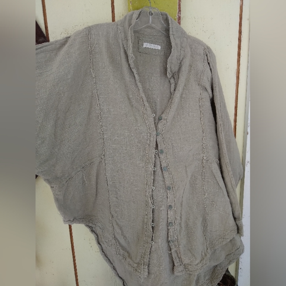 Free people slouchy light army green gauzy button up L